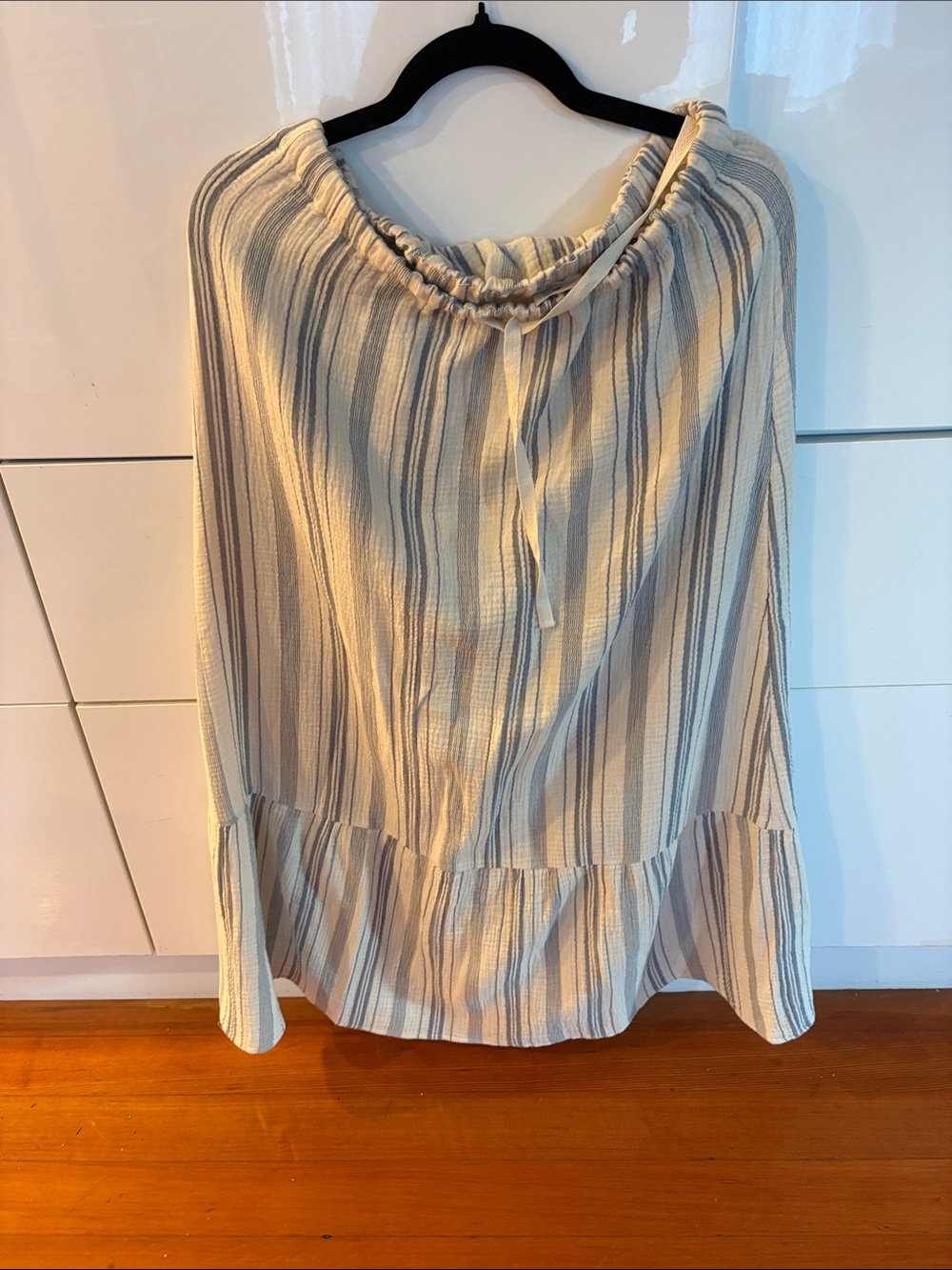 Faherty Cream and Light Blue Striped Midi Skirt